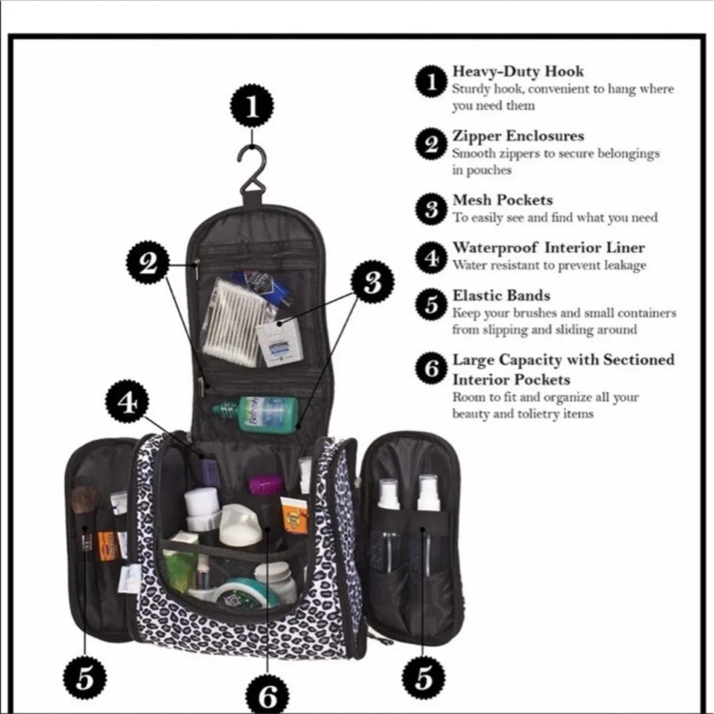Hanging Travel Toiletry Bag - Black and White